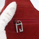 GUCCI Shoulder Bag Suede Red Silver Auth 154502-17