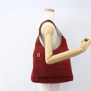 GUCCI Shoulder Bag Suede Red Silver Auth 154502-23