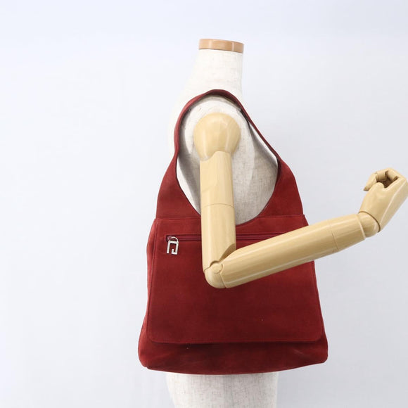 GUCCI Shoulder Bag Suede Red Silver Auth 154502
