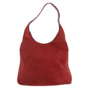 GUCCI Shoulder Bag Suede Red Silver Auth 154502-2