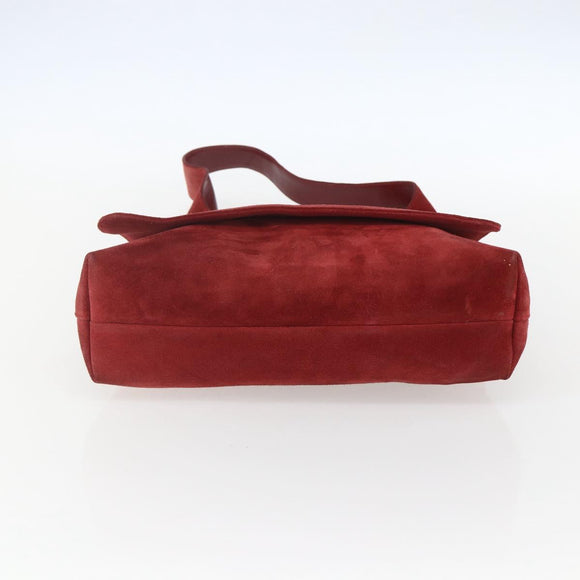 GUCCI Shoulder Bag Suede Red Silver Auth 154502