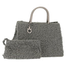 Salvatore Ferragamo Hand Bag Wool Gray Silver Auth 154503-1