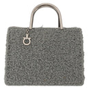 Salvatore Ferragamo Hand Bag Wool Gray Silver Auth 154503-2