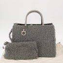 Salvatore Ferragamo Hand Bag Wool Gray Silver Auth 154503-24