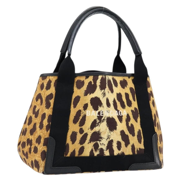 BALENCIAGA Cabas S Hand Bag Canvas Brown Silver 339933 Auth 154505