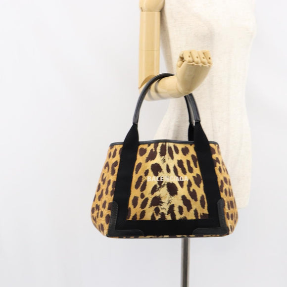 BALENCIAGA Cabas S Hand Bag Canvas Brown Silver 339933 Auth 154505