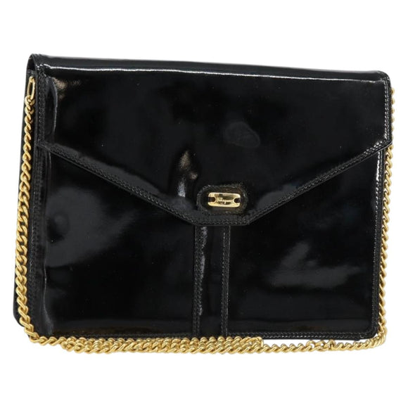 Salvatore Ferragamo Shoulder Bag Patent leather Black Gold Auth 154506