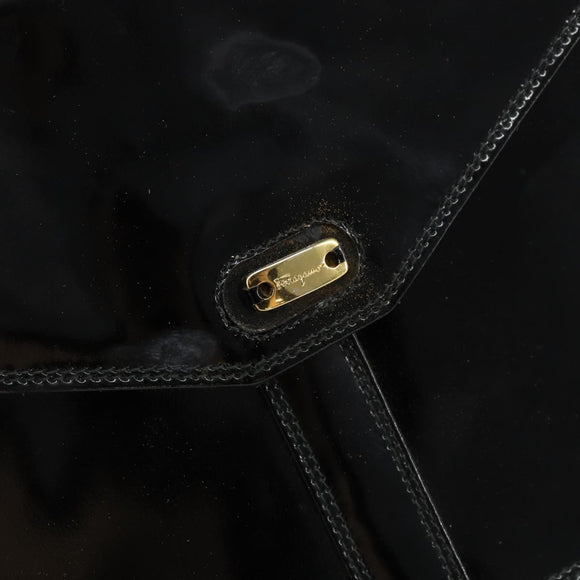 Salvatore Ferragamo Shoulder Bag Patent leather Black Gold Auth 154506