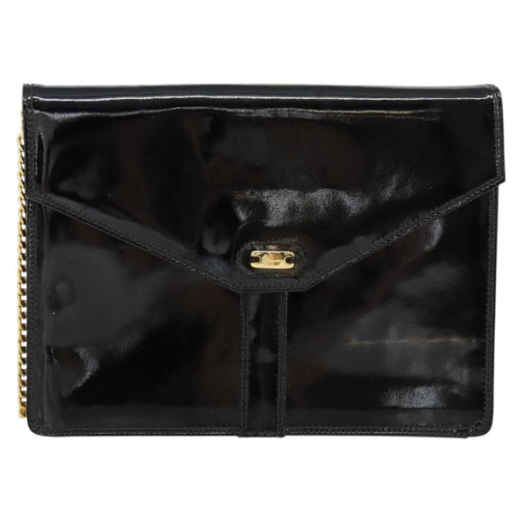 Salvatore Ferragamo Shoulder Bag Patent leather Black Gold Auth 154506