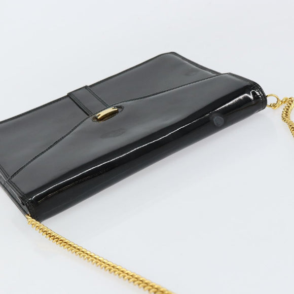 Salvatore Ferragamo Shoulder Bag Patent leather Black Gold Auth 154506