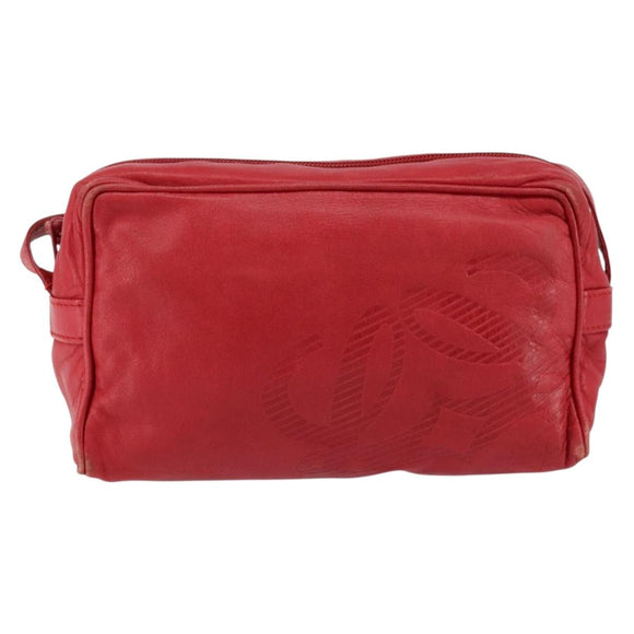 LOEWE Anagram Shoulder Bag Leather Red Gold Auth 154507