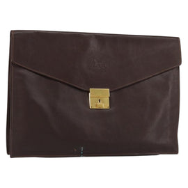 CELINE Clutch Bag Leather Brown Gold Auth 154509