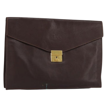 CELINE Clutch Bag Leather Brown Gold Auth 154509