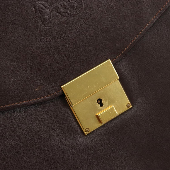 CELINE Clutch Bag Leather Brown Gold Auth 154509