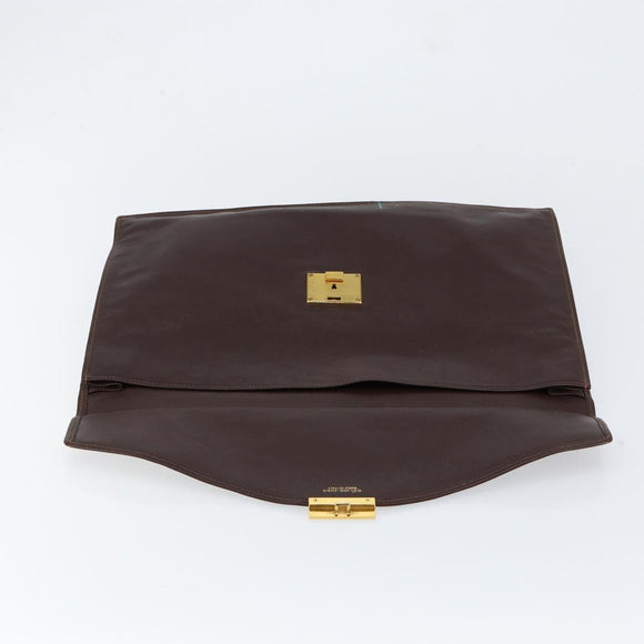 CELINE Clutch Bag Leather Brown Gold Auth 154509