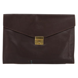 CELINE Clutch Bag Leather Brown Gold Auth 154509 - 0