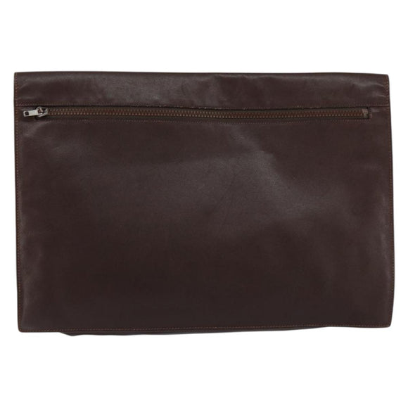 CELINE Clutch Bag Leather Brown Gold Auth 154509