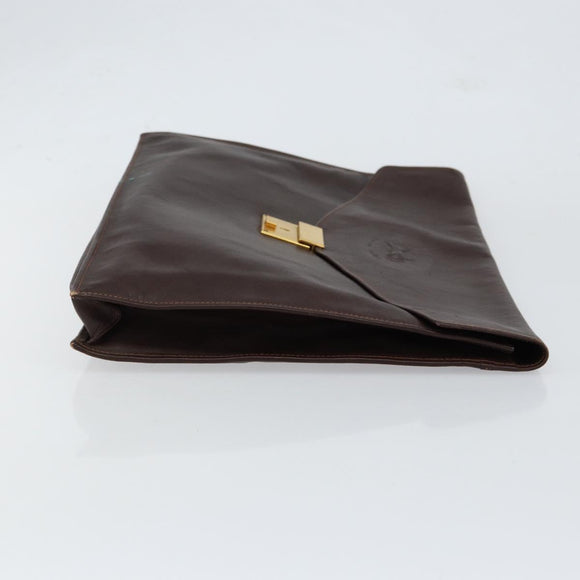 CELINE Clutch Bag Leather Brown Gold Auth 154509