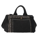 PRADA Studs Canapa GM Hand Bag Canvas 2way Black Gold Auth 154510-1