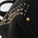 PRADA Studs Canapa GM Hand Bag Canvas 2way Black Gold Auth 154510-13