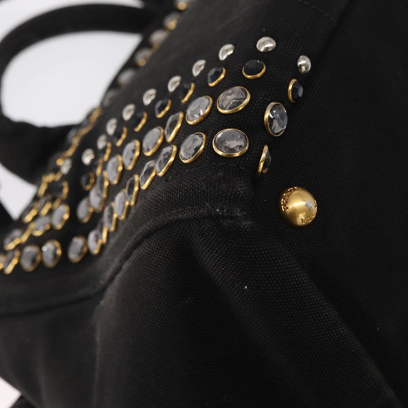 PRADA Studs Canapa GM Hand Bag Canvas 2way Black Gold Auth 154510