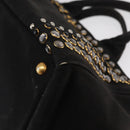 PRADA Studs Canapa GM Hand Bag Canvas 2way Black Gold Auth 154510-14