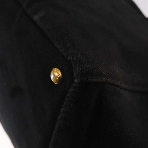 PRADA Studs Canapa GM Hand Bag Canvas 2way Black Gold Auth 154510