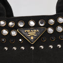 PRADA Studs Canapa GM Hand Bag Canvas 2way Black Gold Auth 154510-17