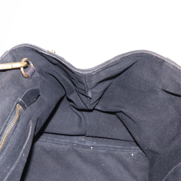 PRADA Studs Canapa GM Hand Bag Canvas 2way Black Gold Auth 154510