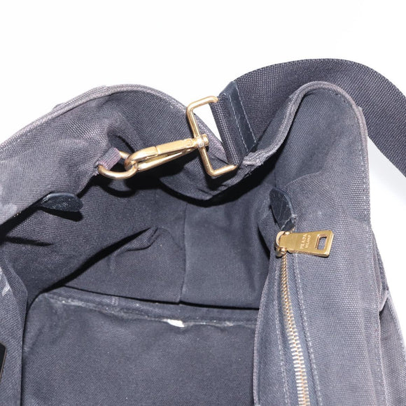 PRADA Studs Canapa GM Hand Bag Canvas 2way Black Gold Auth 154510