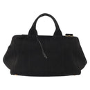 PRADA Studs Canapa GM Hand Bag Canvas 2way Black Gold Auth 154510-3