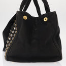 PRADA Studs Canapa GM Hand Bag Canvas 2way Black Gold Auth 154510-5