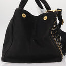 PRADA Studs Canapa GM Hand Bag Canvas 2way Black Gold Auth 154510-6