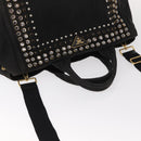 PRADA Studs Canapa GM Hand Bag Canvas 2way Black Gold Auth 154510-7