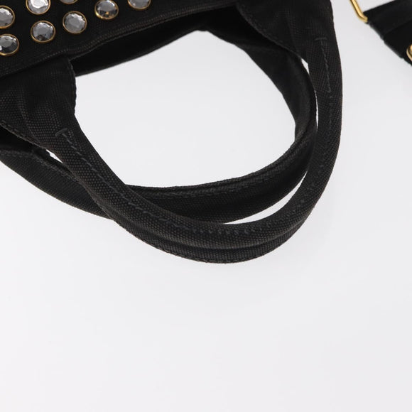 PRADA Studs Canapa GM Hand Bag Canvas 2way Black Gold Auth 154510