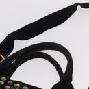 PRADA Studs Canapa GM Hand Bag Canvas 2way Black Gold Auth 154510-9