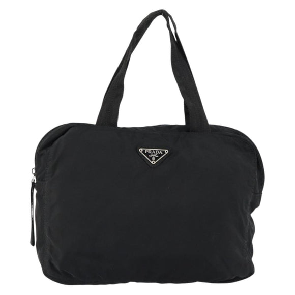 PRADA Hand Bag Nylon Black Silver Auth 154513