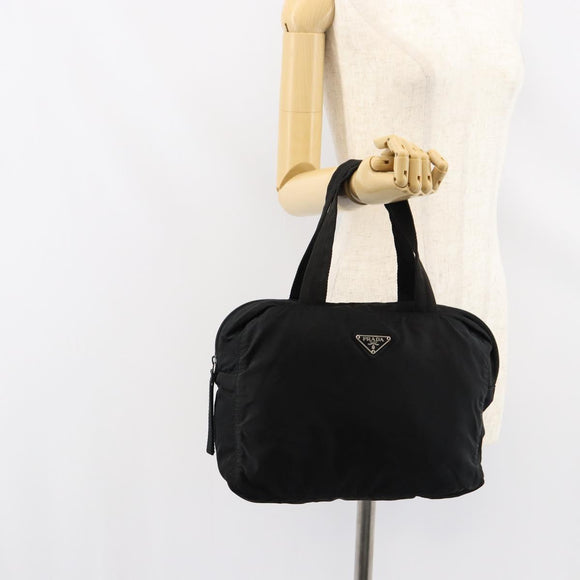 PRADA Hand Bag Nylon Black Silver Auth 154513