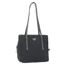 PRADA Hand Bag Nylon Black Silver Auth 154514