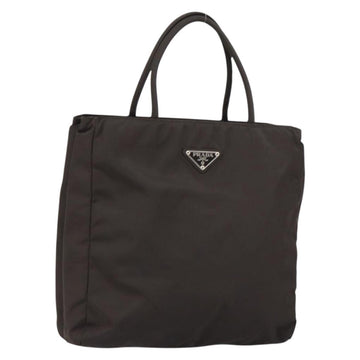 PRADA Hand Bag Nylon Brown Silver Auth 154516