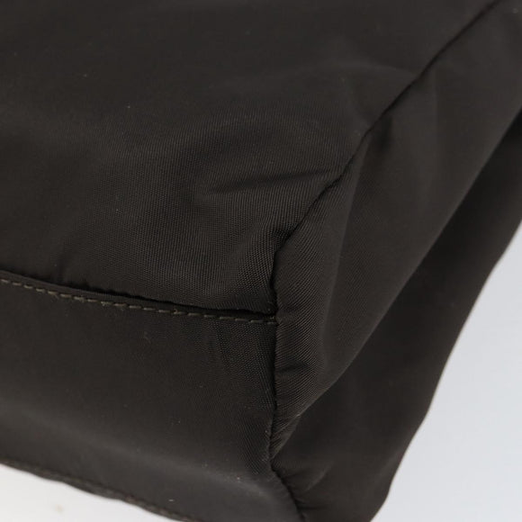 PRADA Hand Bag Nylon Brown Silver Auth 154516