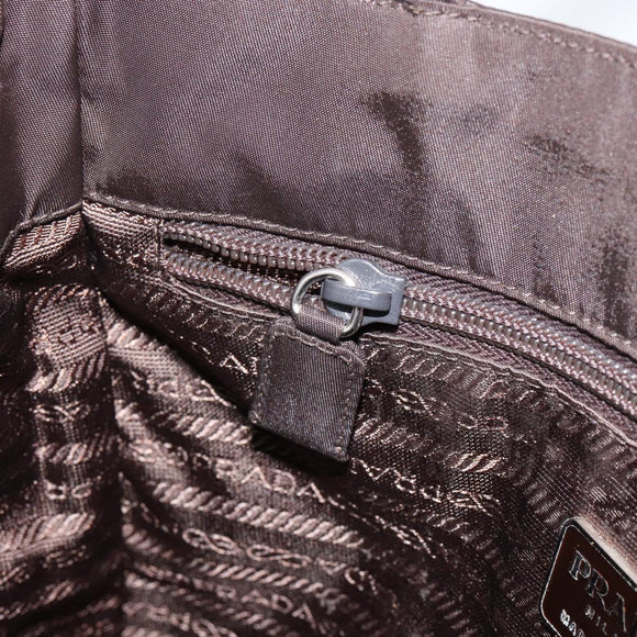 PRADA Hand Bag Nylon Brown Silver Auth 154516