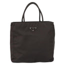 PRADA Hand Bag Nylon Brown Silver Auth 154516-13