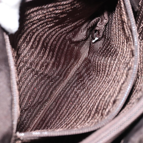 PRADA Hand Bag Nylon Brown Silver Auth 154516
