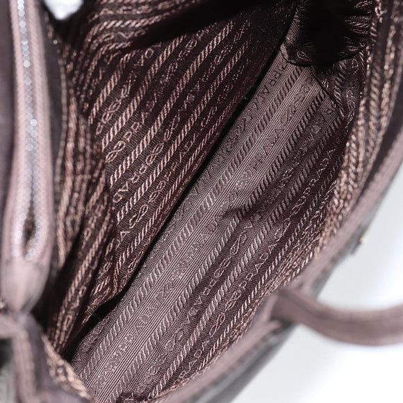 PRADA Hand Bag Nylon Brown Silver Auth 154516