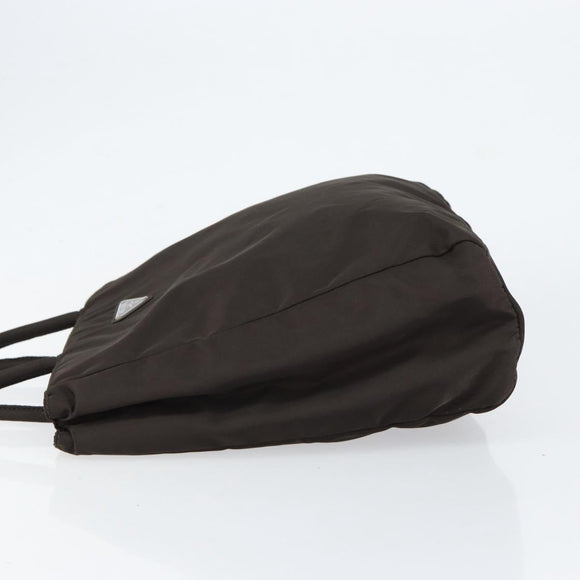 PRADA Hand Bag Nylon Brown Silver Auth 154516