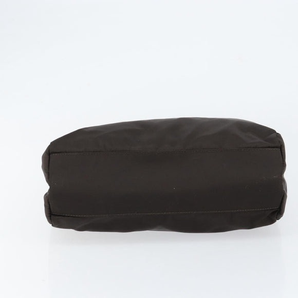 PRADA Hand Bag Nylon Brown Silver Auth 154516