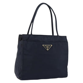PRADA Hand Bag Nylon Navy Gold Auth 154517