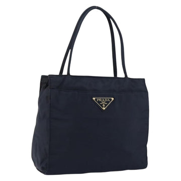 PRADA Hand Bag Nylon Navy Gold Auth 154517