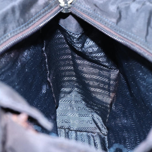 PRADA Hand Bag Nylon Navy Gold Auth 154517